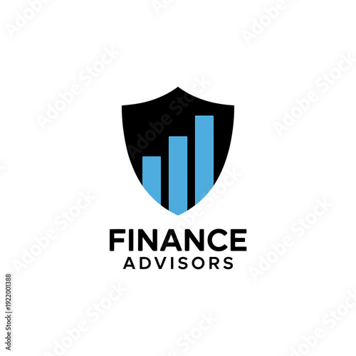 Finance advisors logo with shield and bar graph symbol