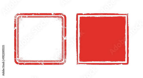Red Grunge Stamp Frames Set - Blank Square Templates with Distressed Borders