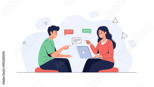 Diverse couple communicating online using laptop, digital conversation