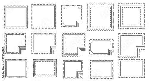 Collection of decorative stamp frames and borders with perforation for design elements