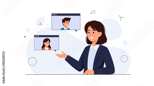 Businesswoman conducting online meeting with colleagues via video conference