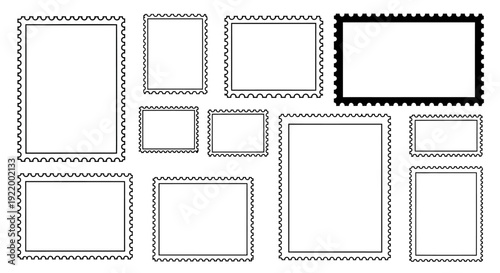 Assorted Collection of Vintage Postage Stamp Frames, Empty Borders for Design