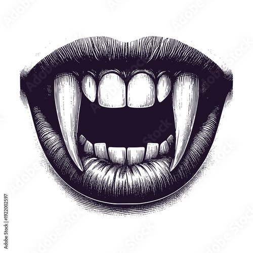 open mouth with vampire fangs