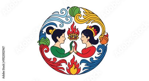 Two Women Holding Hands with Flame.