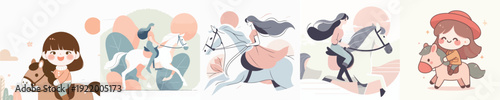 A Cute Girl Riding a Horse Vector Illustration