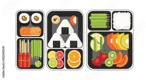 Assorted Healthy Food in Lunch Boxes.