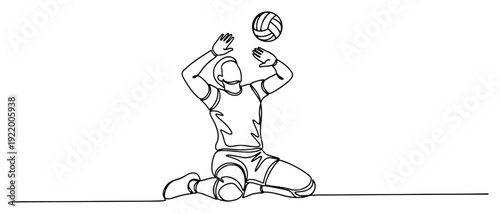 Volleyball player setting the ball in action during game in continuous line art style