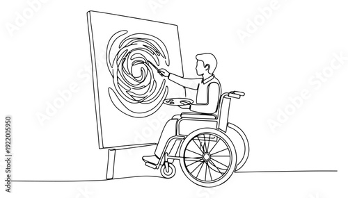 Artist in wheelchair painting on canvas for disability creativity and art therapy concept