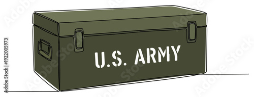 US Army military equipment storage box in olive green for defense and military logistics concept