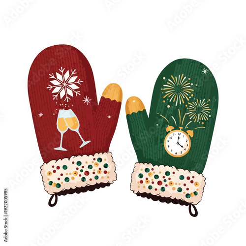 Christmas Oven Mitts with Festive Designs.