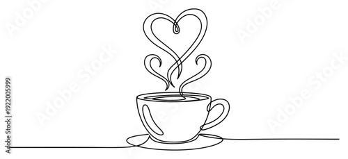 Coffee cup with steam forming a heart shape for morning routine and love concept