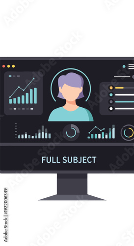 Cartoon Person Data Analysis Computer Screen.