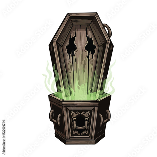 Coffin with Ghostly Silhouettes Emerging.