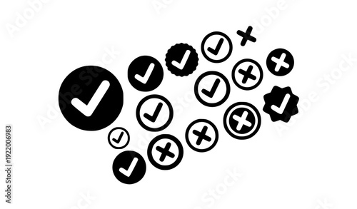 Bold Green Tick and Red Cross Badge Icons Confirmation Symbol Vector Set Isolated on White Background