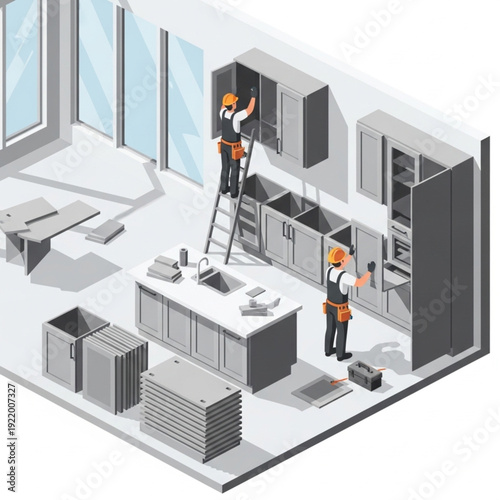 Two technicians installing server equipment in a data center room.
