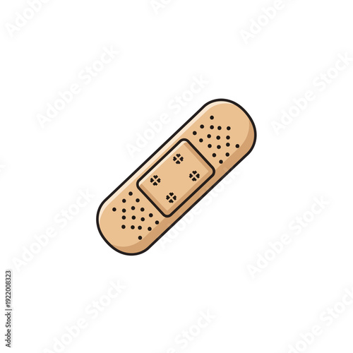 Simple flat design icon of an adhesive bandage, representing first aid, wound care, and medical treatment for minor injuries, health, and protection
