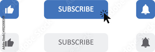 Subscribe button with like and notification icons on white background