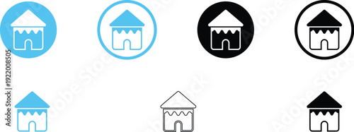 Set of modern sandcastle icons in various colors and styles for design use