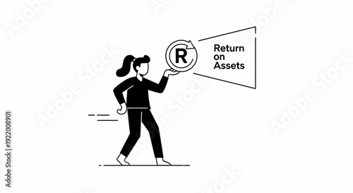 Woman Holding a Registered Trademark Symbol with Text 'Return on Assets' in a Speech Bubble - Conceptual Illustration for Business and Finance