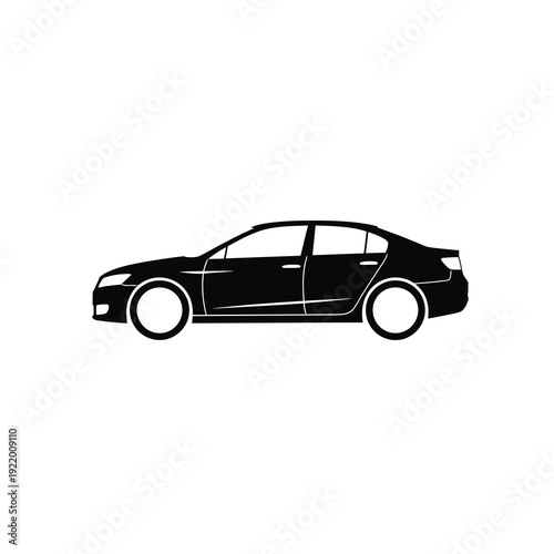 Side view of a classic black sedan car with clean lines, iconic vehicle illustration representing automotive design and personal transportation