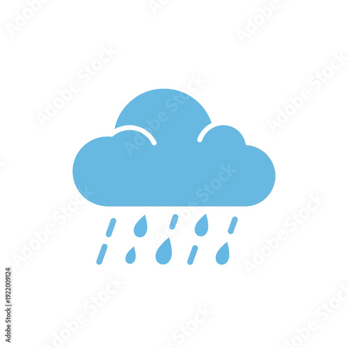 Stylized vector illustration of a light blue rain cloud with falling droplets, perfect for weather forecasts, mobile applications, and climate-related designs