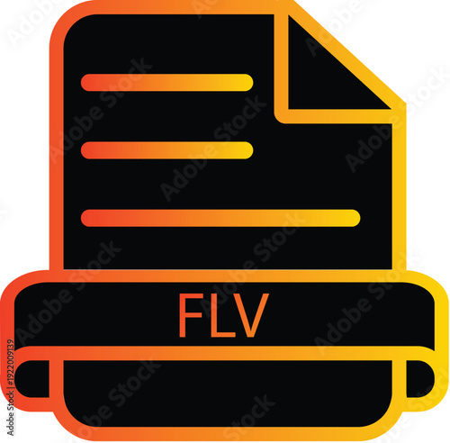 Vibrant orange and yellow file icon with FLV text on modern scroll