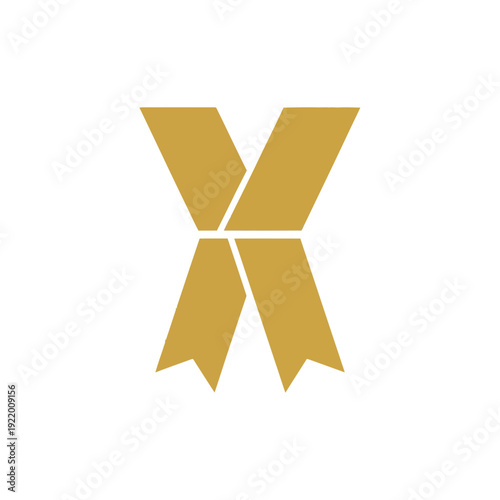 Elegant Golden X Ribbon Icon A Symbol of Achievement, Excellence, and Premium Recognition in Modern Graphic Design and Corporate Branding