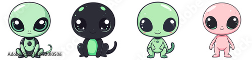Alien Baby Shower Character Vector Set – Kawaii Cartoon Extraterrestrial Illustration Collection