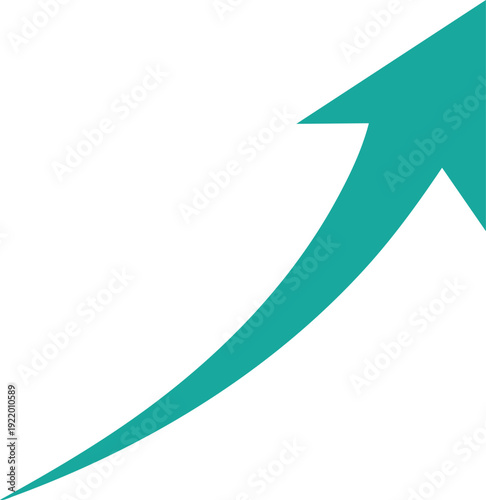 Teal curved arrow with a sharp point indicating upward trajectory on a white background