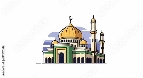 Islamic Mosque Dome Minaret Architecture Illustration.
