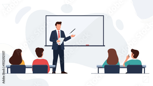 Male Teacher Giving Presentation to Students in Classroom