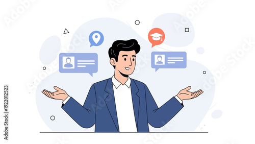 Man choosing career path, with job and education options, modern illustration