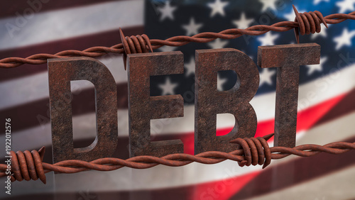 United States National Debt Concept with Barbed Wire 3d render.