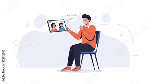 Man on Video Call with Two Women, Online Communication, Remote Meeting