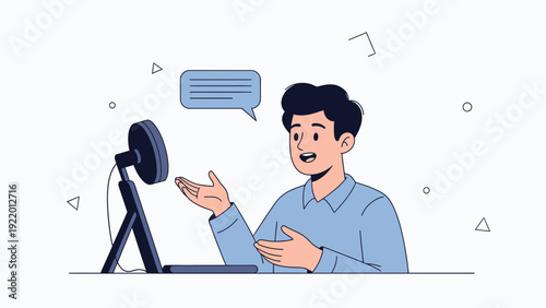 Man Talking on Webcam, Online Communication, Video Call Interface