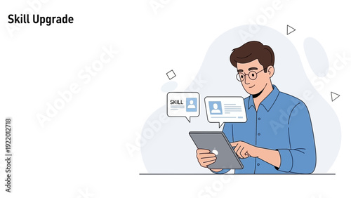 Man Upgrading Skills on Tablet, Online Learning and Professional Development