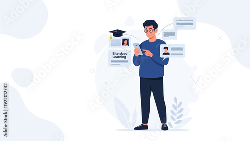 Man Using Smartphone for Online Education and E-learning