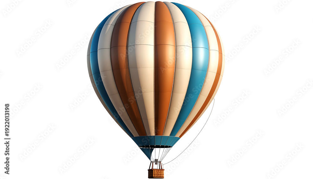 Fototapeta premium Colorful hot air balloon with striped panels against a pure black background