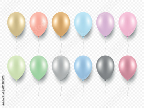 Vector 3d Realistic Pastel Colorful Balloon Icon Set, Isolated. Colorful Party Balloons, Isolated. Birthday Balloons Set. Helium Balloon for Celebration, Festive Decor, Event Design