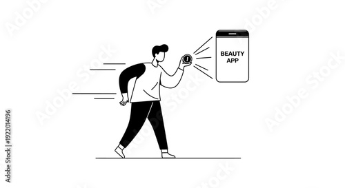Line Art Illustration of a Person Using a Smartphone for a Beauty Application