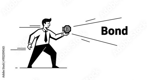 Line Art Illustration of a Man Holding a Bitcoin Symbol, Representing Financial Investment Concepts