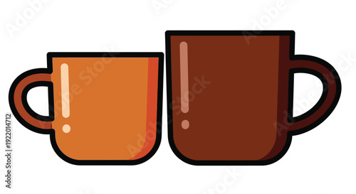 Two cartoon mugs side by side with distinct color variations silhouette