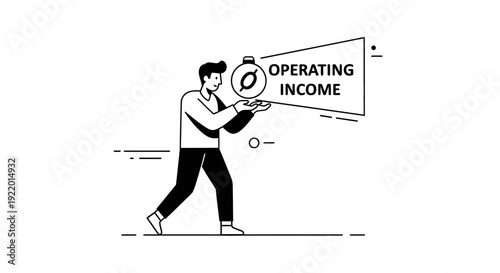 Line Art Illustration of a Person Holding a Sign That Says Operating Income