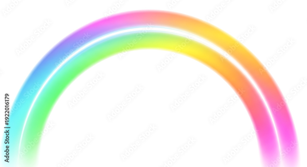 Obraz premium Vibrant Gradient Rainbow Arc with Soft Double Lines Illuminating a Bright and Whimsical Colorful Spectrum Against a Pristine White Background