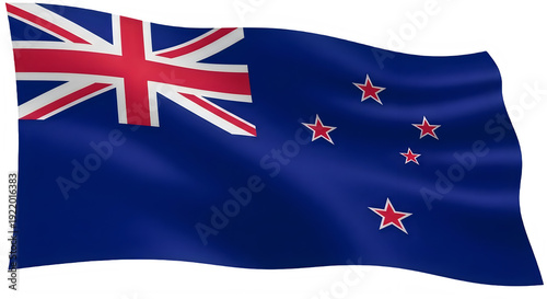 The new zealand flag waving in the wind isolated on transparent background