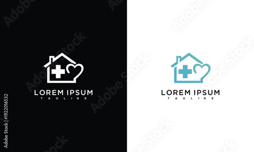 Home Healthcare Logo Medical Cross  Heart Symbol for Family Care  Wellness.