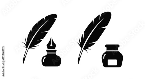 Black quill pens and inkwells a classic writing scene silhouette