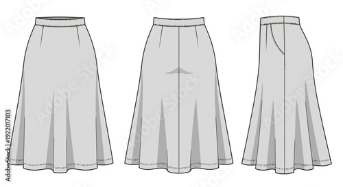 Fashion Illustration of a Women's Pleated A-line Skirt Design Flat Sketch