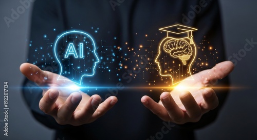 AI And Education Innovation, Artificial Intelligence Learning Concept, Digital Knowledge Transformation, Future Technology, Smart AI Learning System, Education Technology Interface.