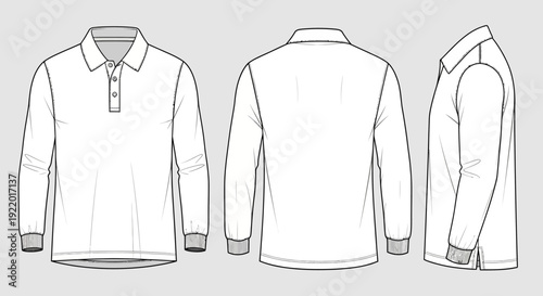 Long Sleeve Polo Shirt Design Template Flat Fashion Sketch Vector Illustration